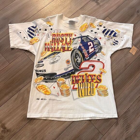 Chase Authentics Vintage 90's Rusty Wallace Deuces Wild All Over Print T Shirt M - Picture 1 of 5
